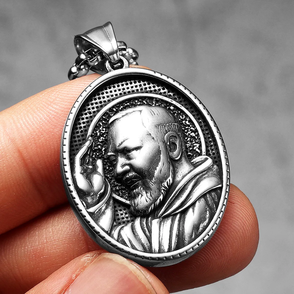 St. Padre Pio Necklace Stainless Steel Amulet Pendant Vintage Style ...