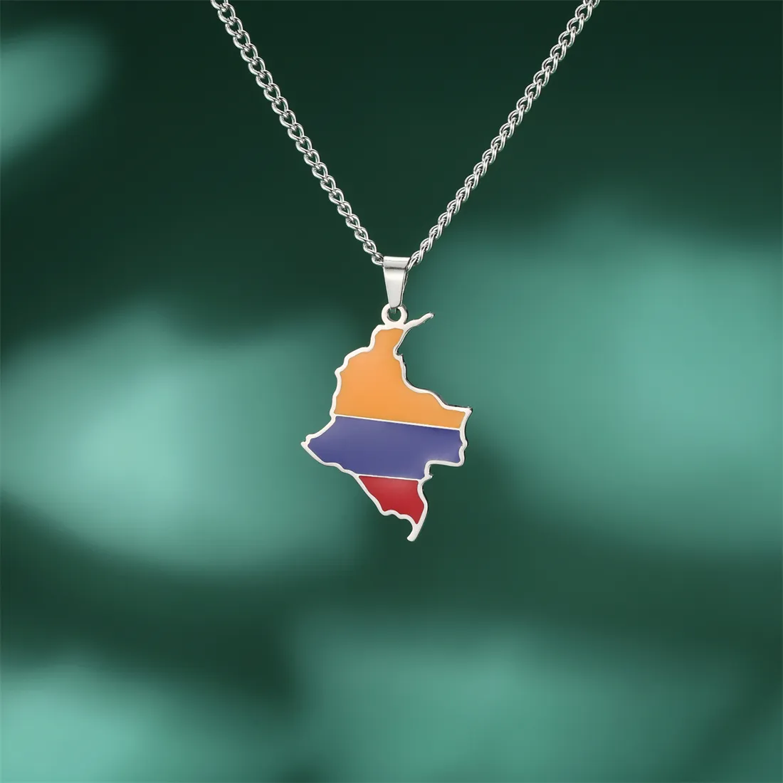 Stainless Steel Colombia Map Heart Pendant Necklace - Gold Plated Colombian Flag Jewelry For Women - View #14