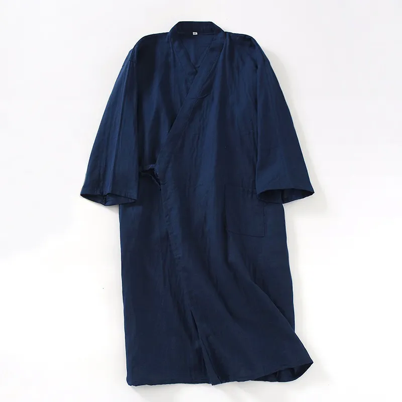 japanese dressing gown mens Mens Long Cotton Kimono Robe  Pines & Cranes Navy Product Description Japanese Style Cotton Kimono Robes