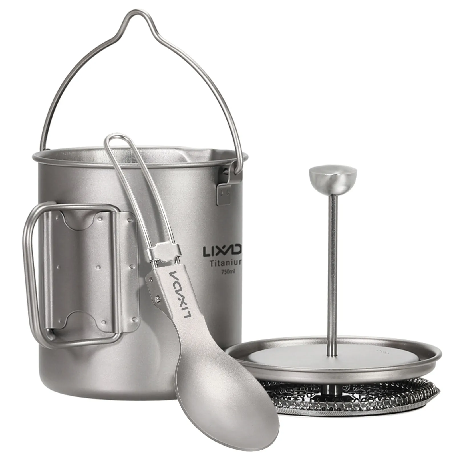 Kit De Cuisine Camping Lixada – Titane Ultraléger, Pot 900/1100ml, Poêle 350ml, Fourchette Pliable