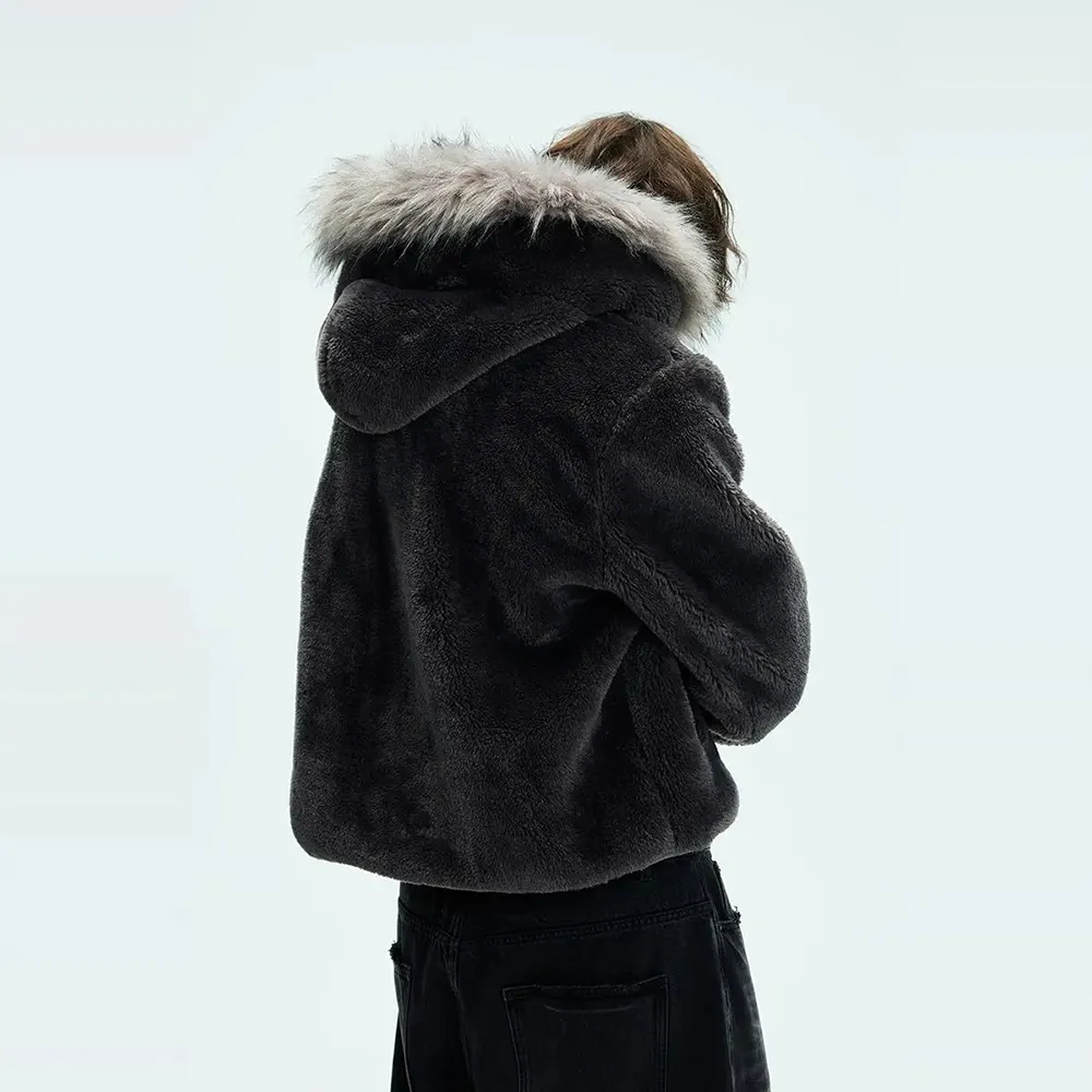 Mens Y2K Hooded Fur Jacket Thick Warm Casual Coat From