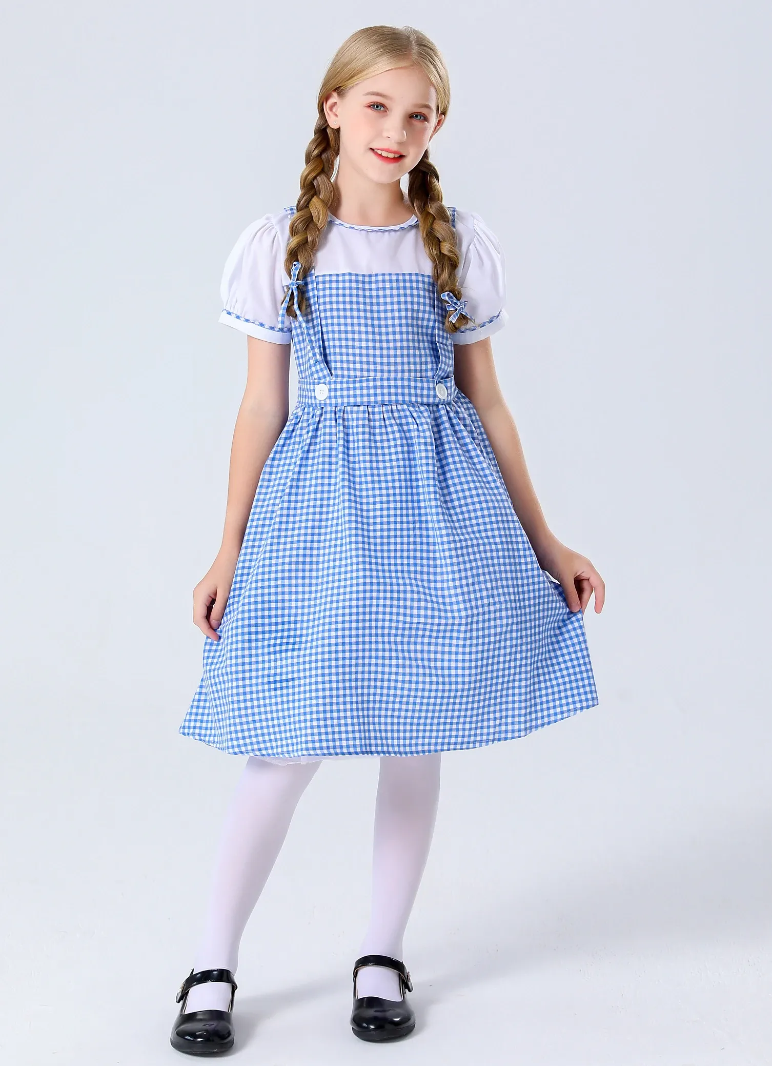 Cute Dorothy Maid alice in wonderland cosplay in Blue Plaid with Adult Hair Band - Perfect for Oktoberfest, Halloween, and Wizard of oz Wig