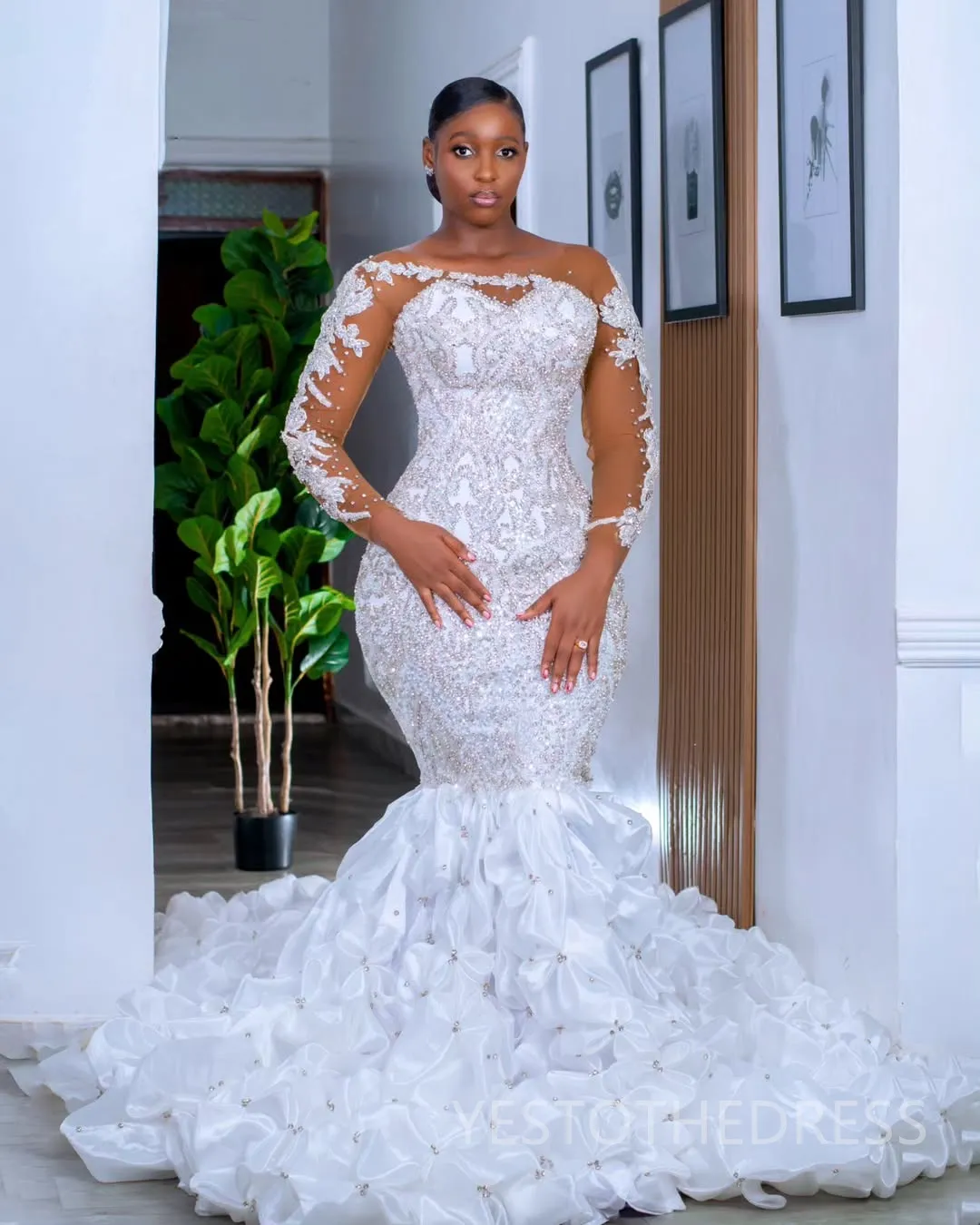 knee length dresses for ladies Igbankwu Custom Lace African Wedding Dress | Gele & Fan Optional | Obioma Fashion Xs / Female main image 0