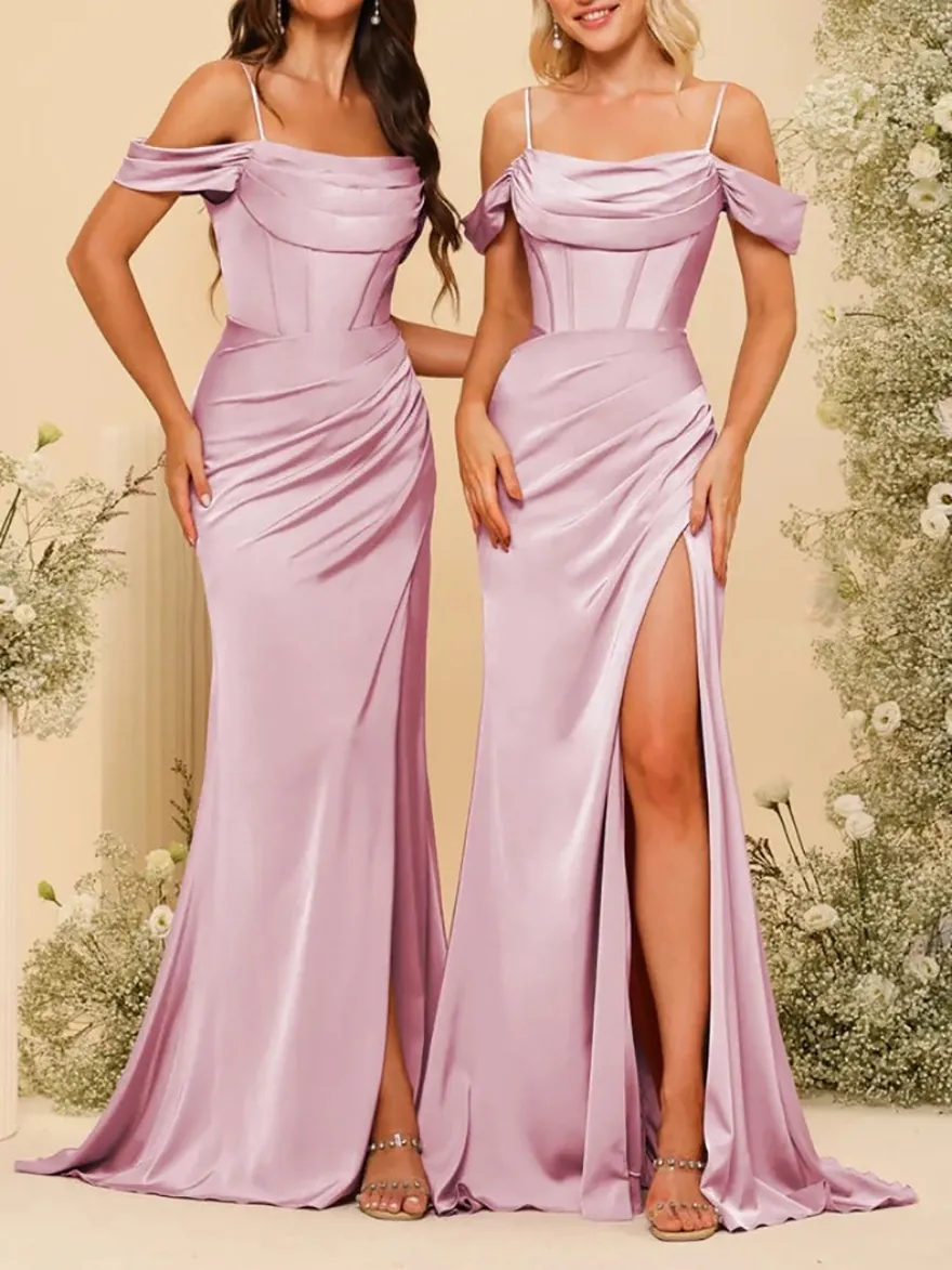 adrianna papell gold bridesmaid dress Spaghetti Straps Sleek Red Satin Cut-Out Bow Maxi Prom Dress US10 / Yellow main image 1