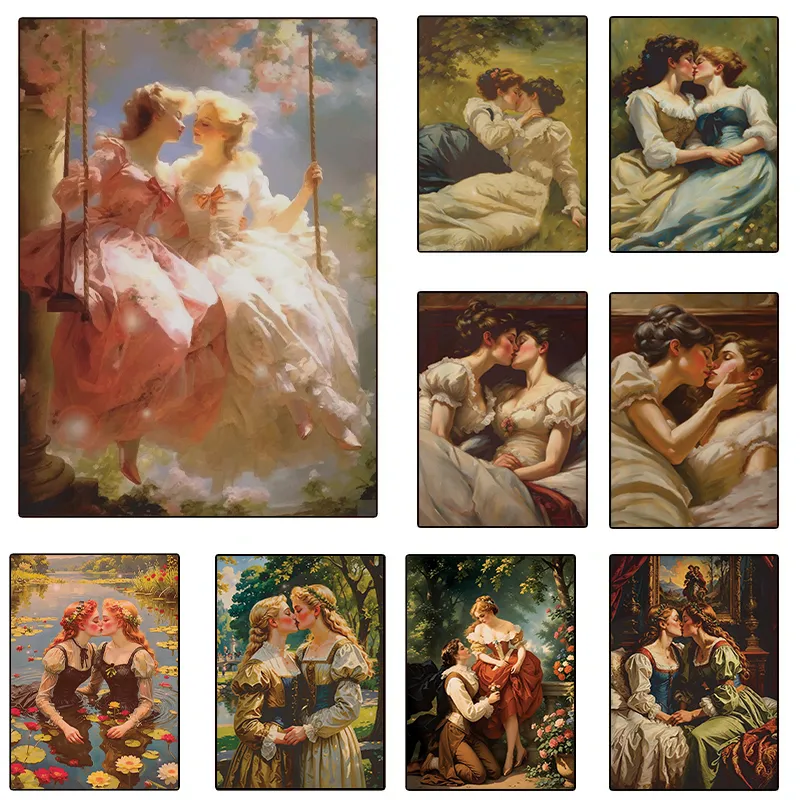 Vintage Style Lesbian Couple Canvas Art Print  From