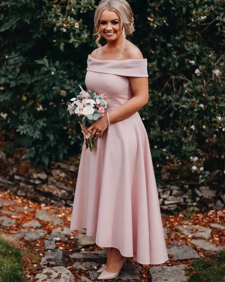 Blush Pink A Line Bridesmaid Dress, Off Shoulder... From Meetyy, $39.94