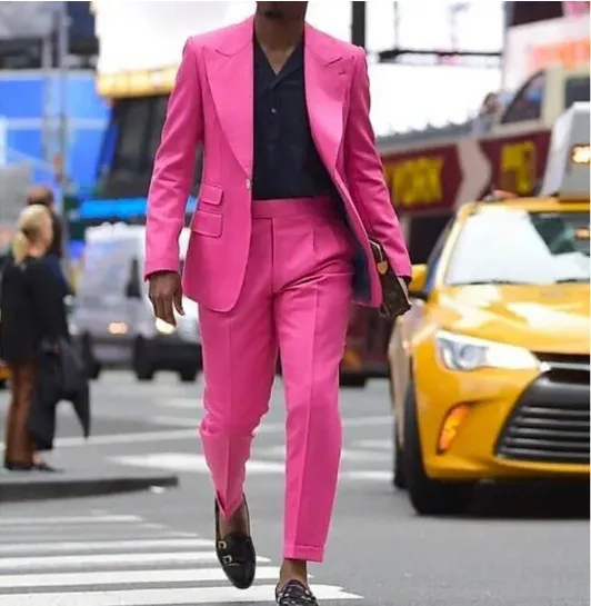 Ultrathin Pink Wedding Terno for Men - Fashionable Single Chest Lapel Jacket and Pink pant suit with Double Pockets (Size 240807)