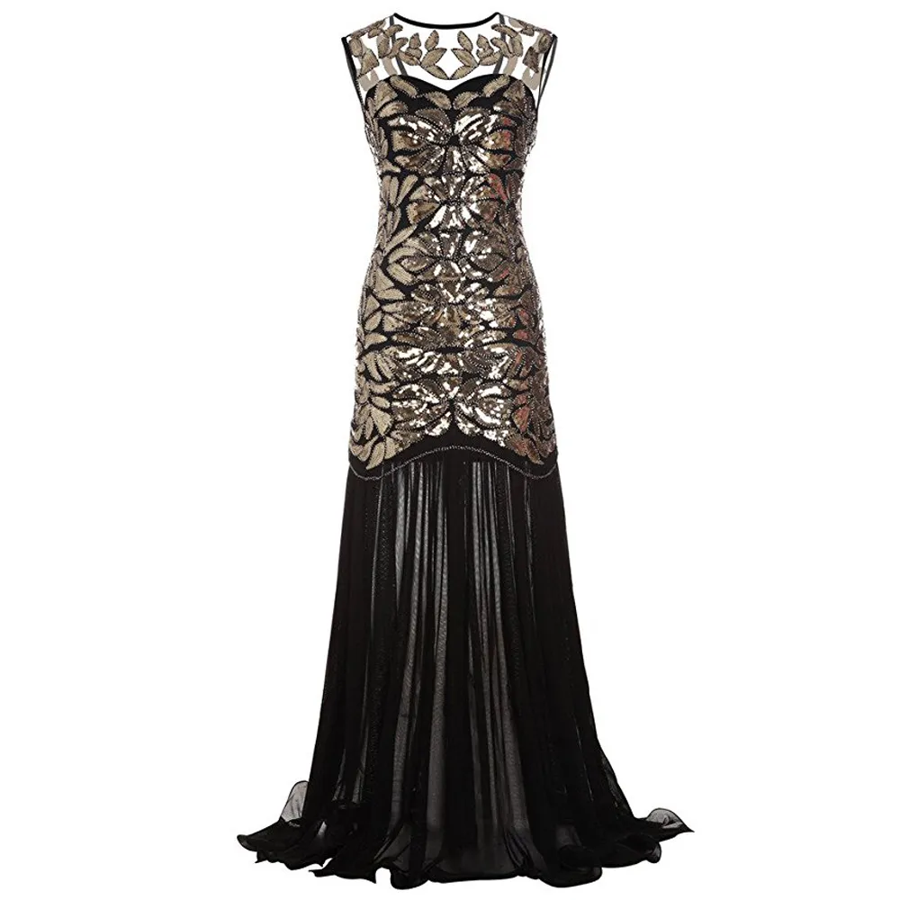 elegant great gatsby formal dresses ZAPAKA Women 1920s Prom Dress Champagne Sequins Sheath Style Long Gatsby Dress, Champagne / L