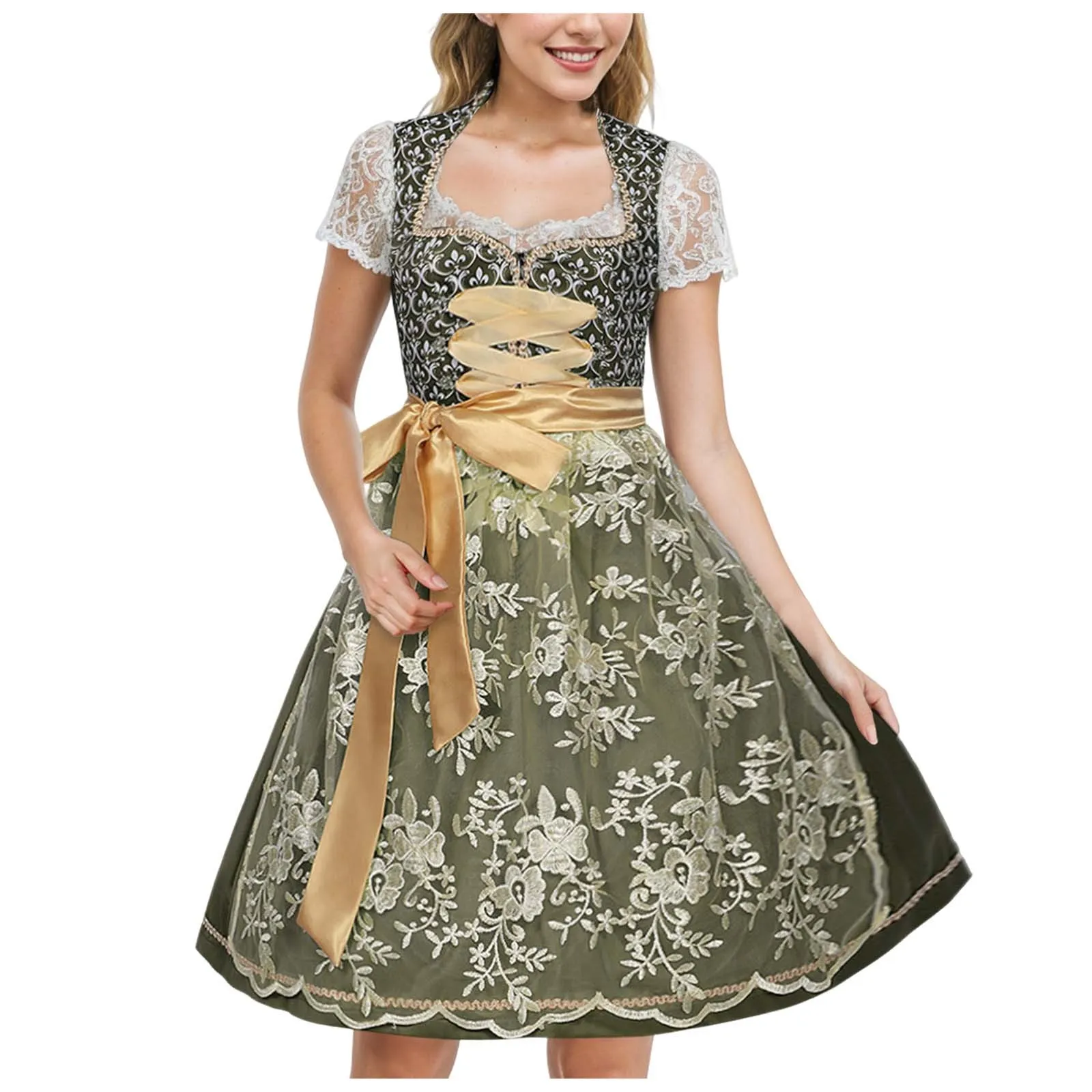 Dirndl Femme Oktoberfest Robe Traditionnelle 3 Pièces - Costume Allemand Avec Tablier