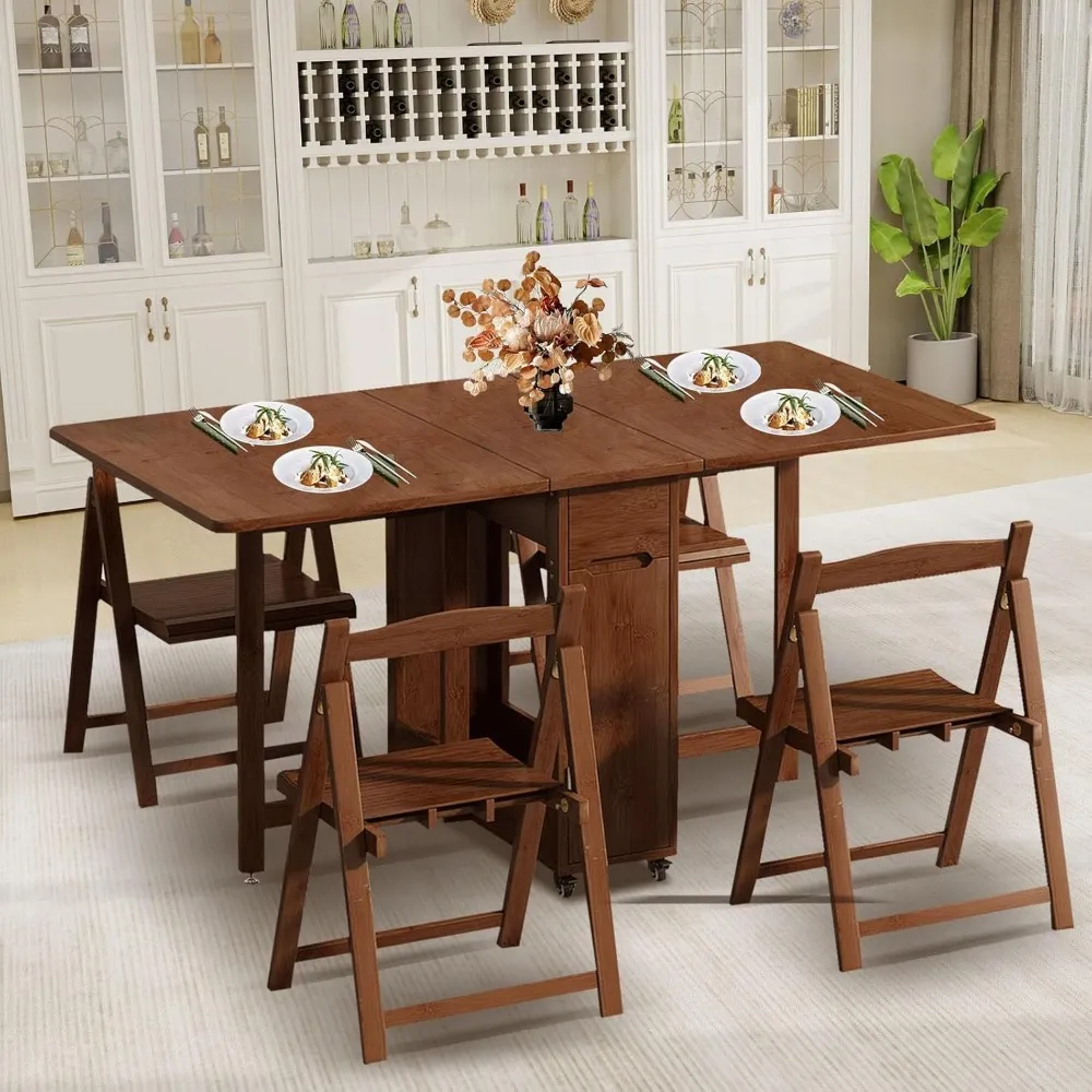 Folding Dining Table Set With Chairs Drop Leaf Table Foldable