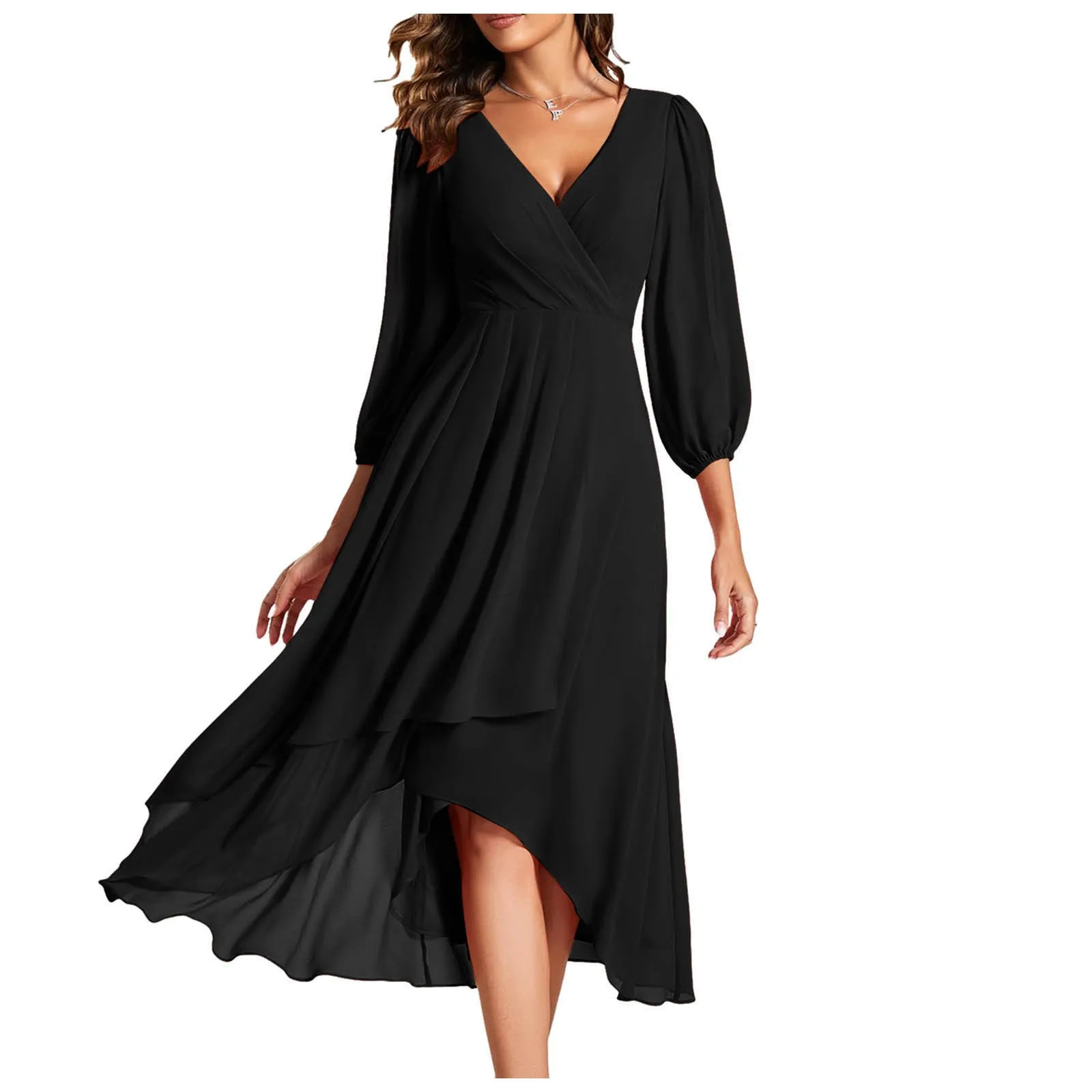 Elegant Knee Length Navy Blue Chiffon Dress With Long... From  Uledemode_official, $22.12 In Bulk | DHgate.Com