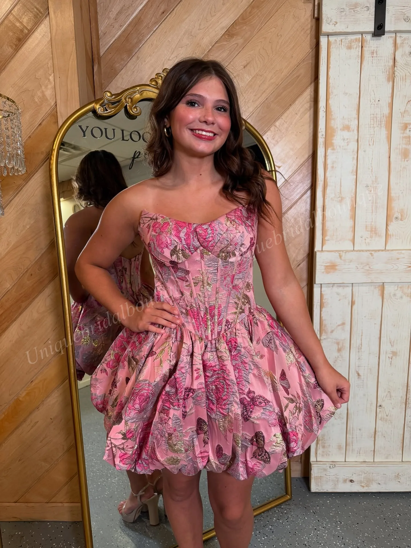 corset bubble dress Dressime Woman Cute Pink Homecoming Dress A Line Strapless Corset Bodice  Printed Bubble Mini Cocktail Dress – dressime main image 0