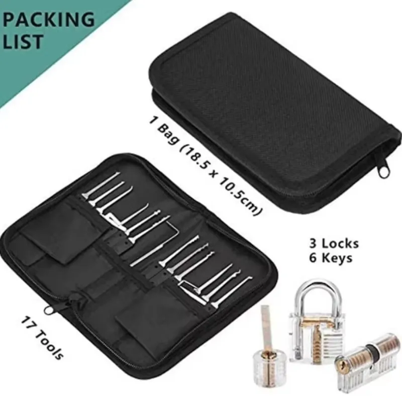 Black Locksmith Tools Lock Pick Set Transparent Lock Picking Practice Kit Tools