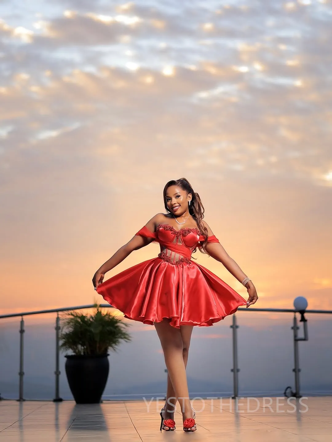 knee length dresses for ladies Miss Circle Women's Sacha Drop Waist Corset Puffy Mini Dress - Red main image 1