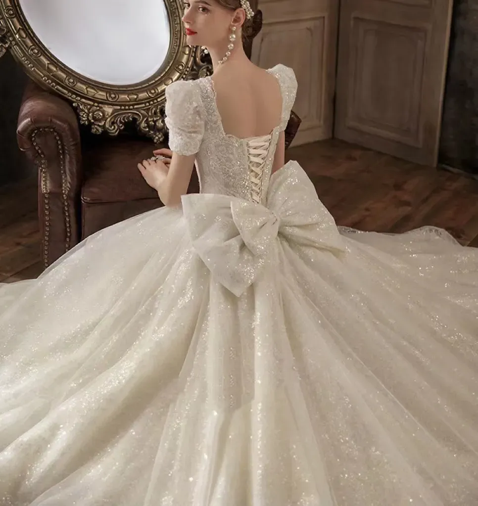 Vestido De Novia De Vestir De Encaje De Manga Larga Con Perlas