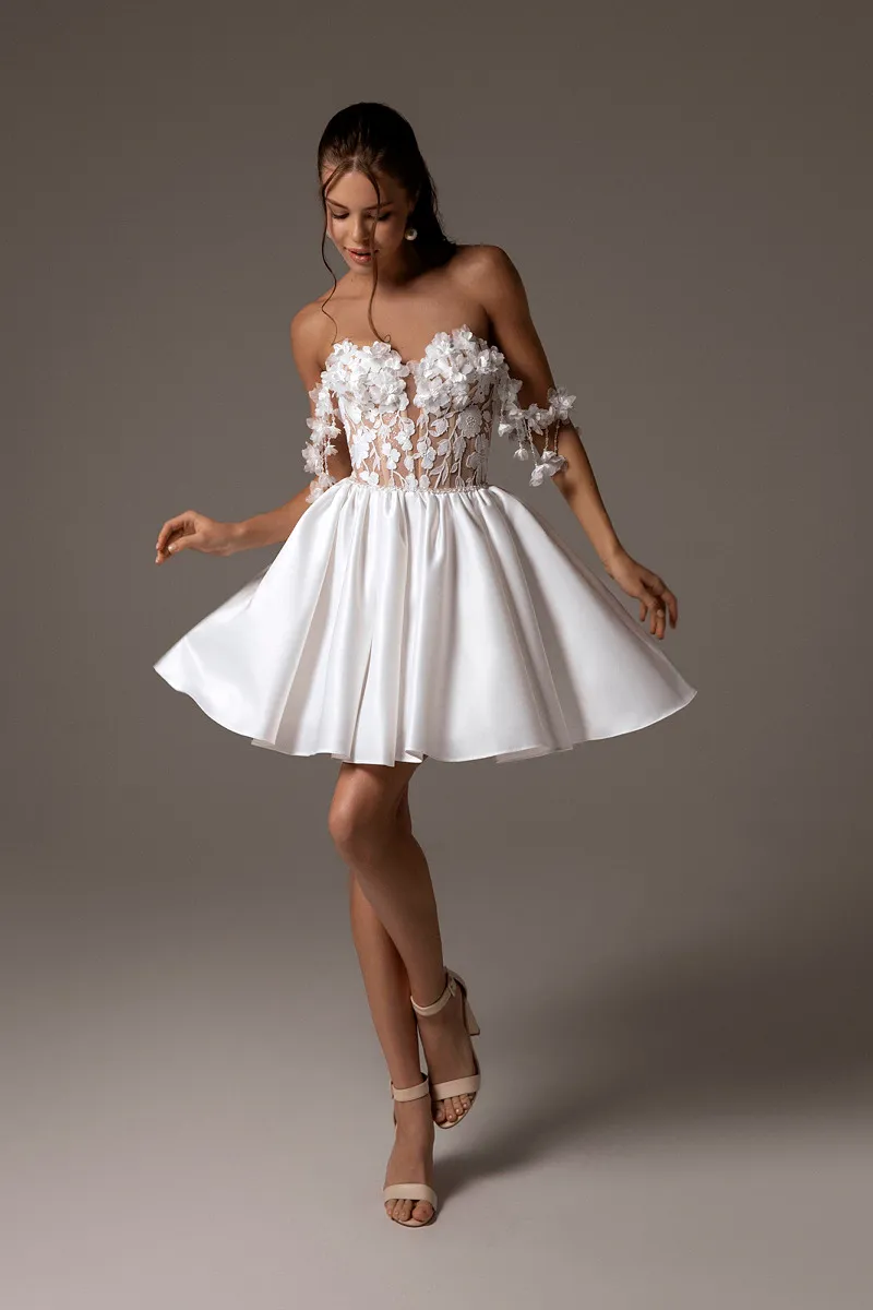 White Short Wedding Dress Beautiful 3D Flowers Lace... From 88,83 | DHgate White Short Wedding Dress Beautiful 3D Flowers Lace... From 88,83 | DHgate