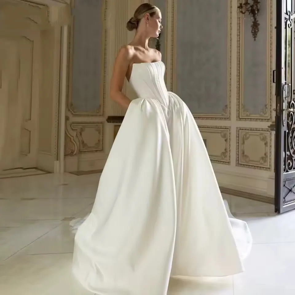 designer ivory dress Designer Ivory Satin Strapless Wedding Dress