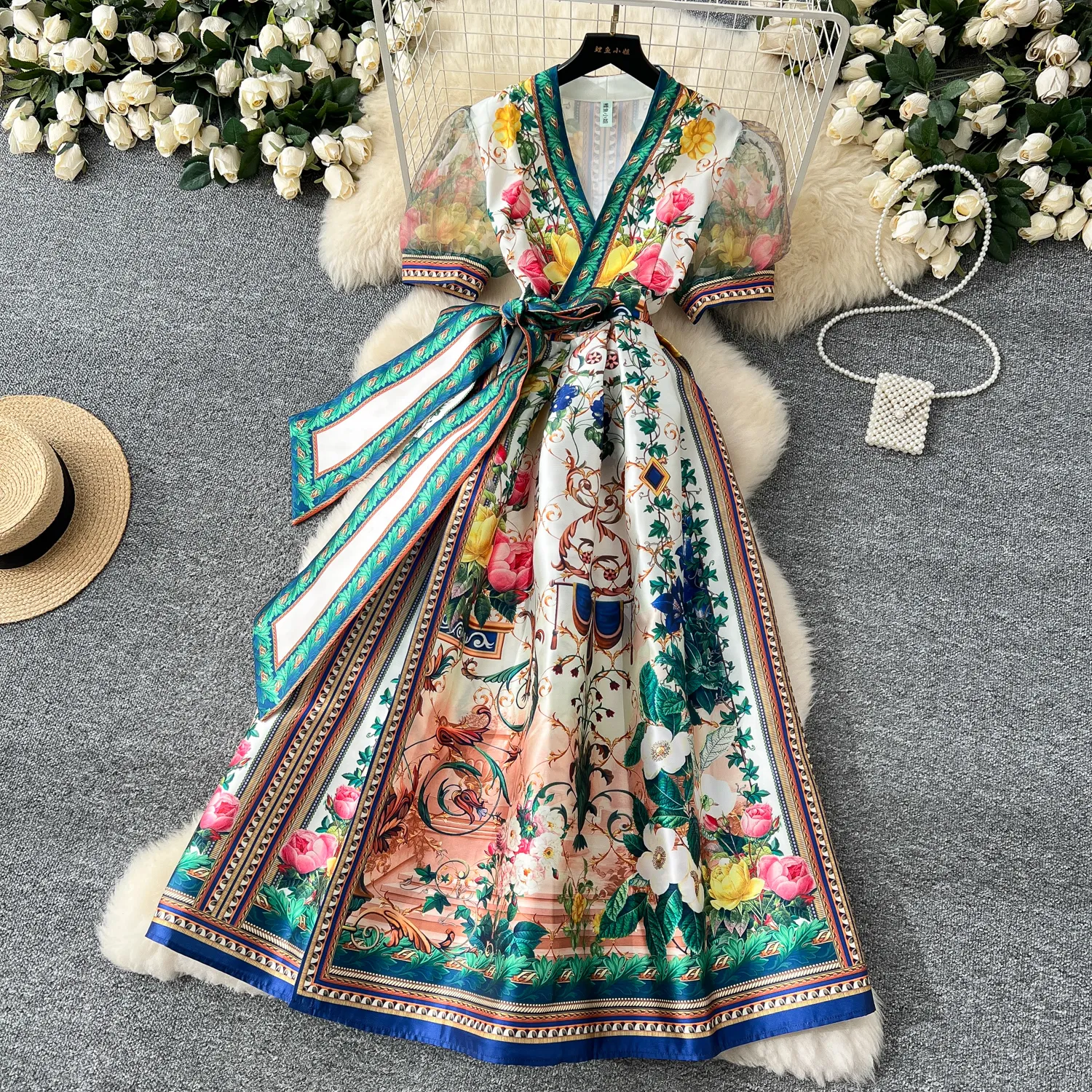 chinese dress ladies Burgundy Deep V Neck Short Sleeve Lace Maxi Dress Red / XL / 95%Polyester+5%Spandex main image 0