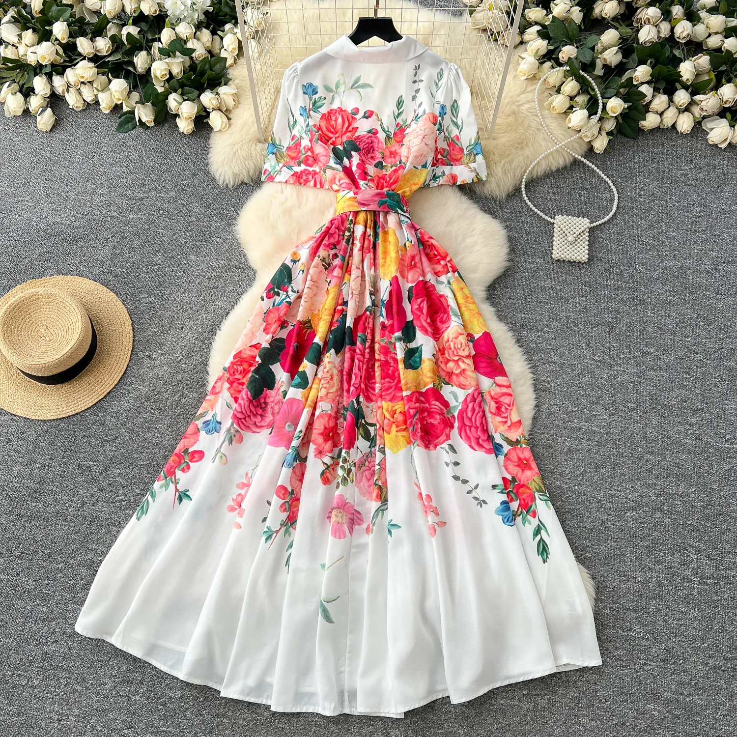fitted lace wedding dress Tropical Leaf Print Cap Sleeve Maxi Dress M / Turquoise