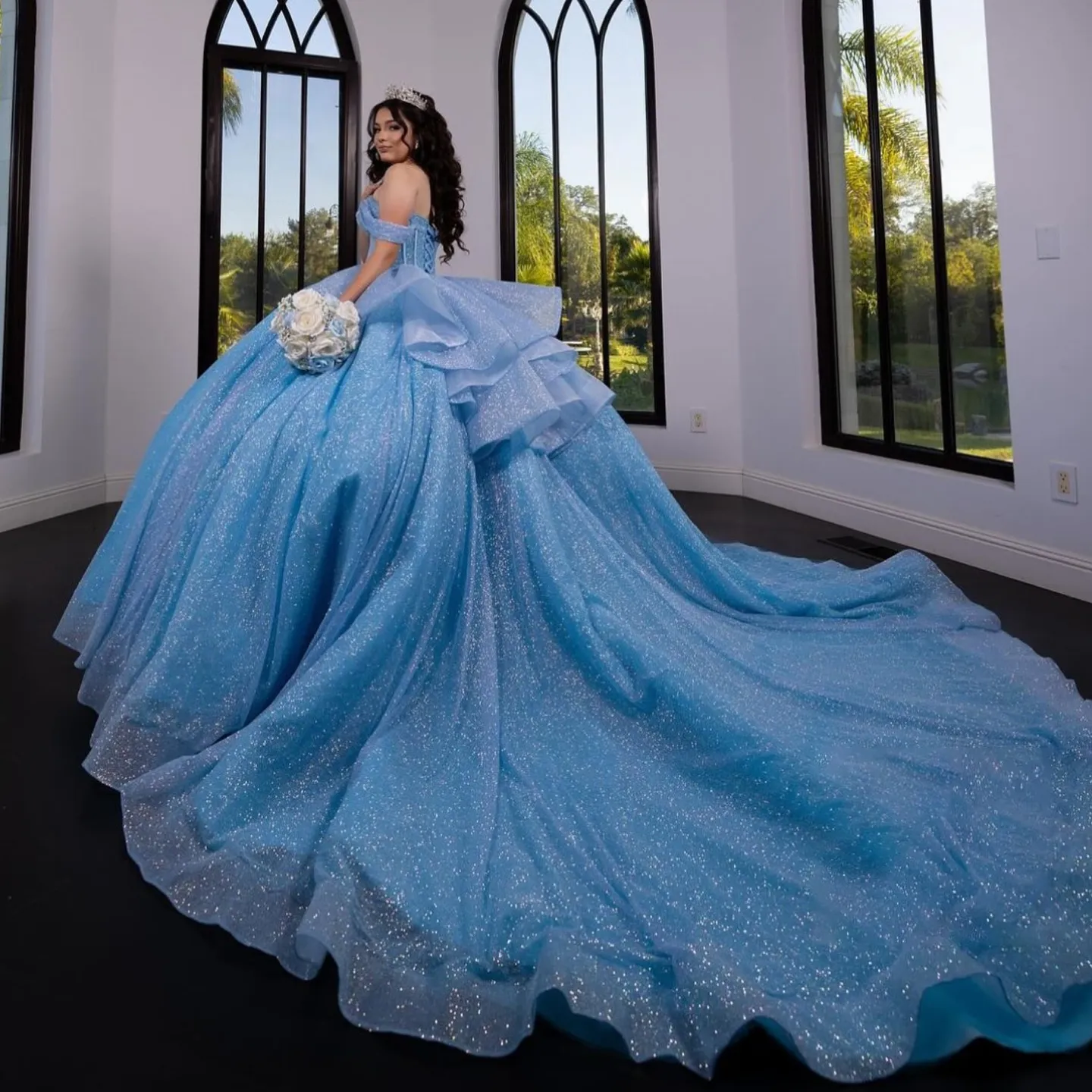 Glitter Tulle Prom Dress Sheer Corset Quinceanera... From Fashion_google,  $287.03 | DHgate.Com