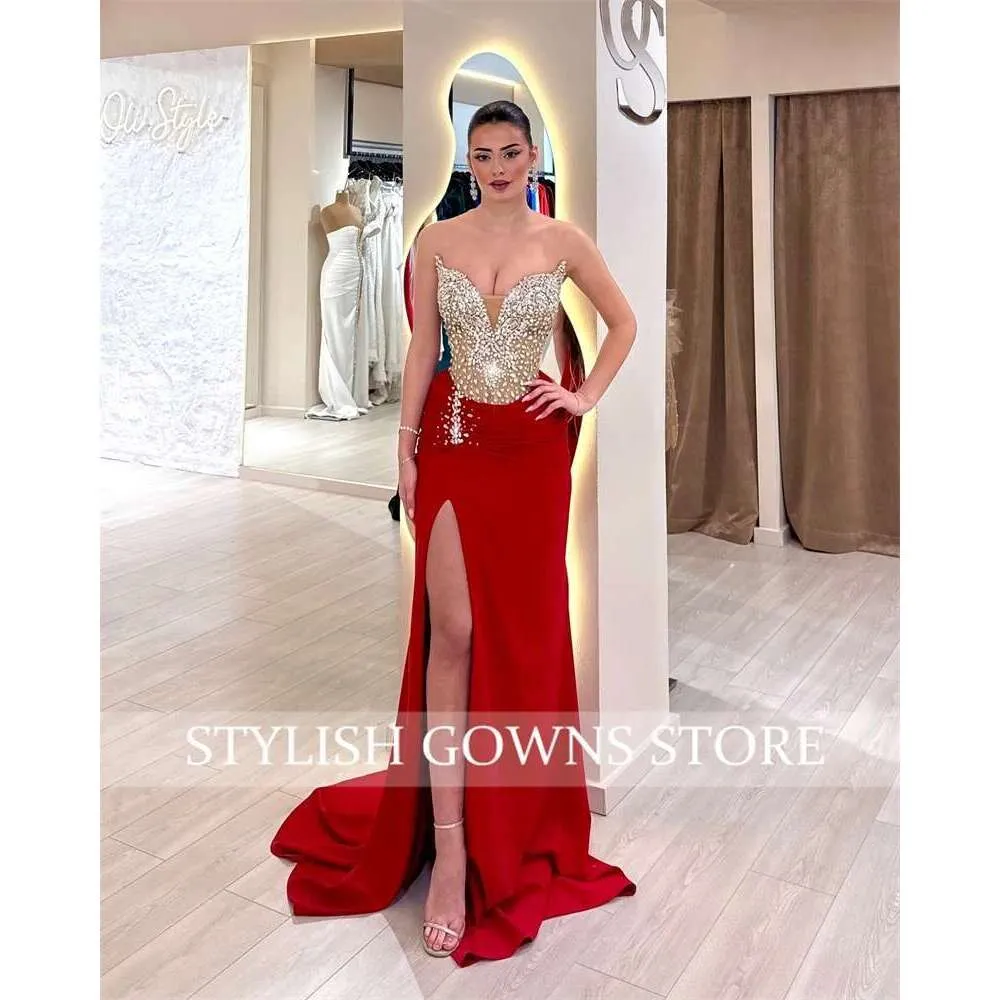 HOT ! V Neck Red Dress M And S Glamorous Red V-Neck Evening Dress High Split Women Formal Birthday Party Gowns Vestido De Noche Prom Dress Customized HOT ! V Neck Red Dress M And S Glamorous Red V-Neck Evening Dress High Split Women Formal Birthday Party Gowns Vestido De Noche Prom Dress Customized