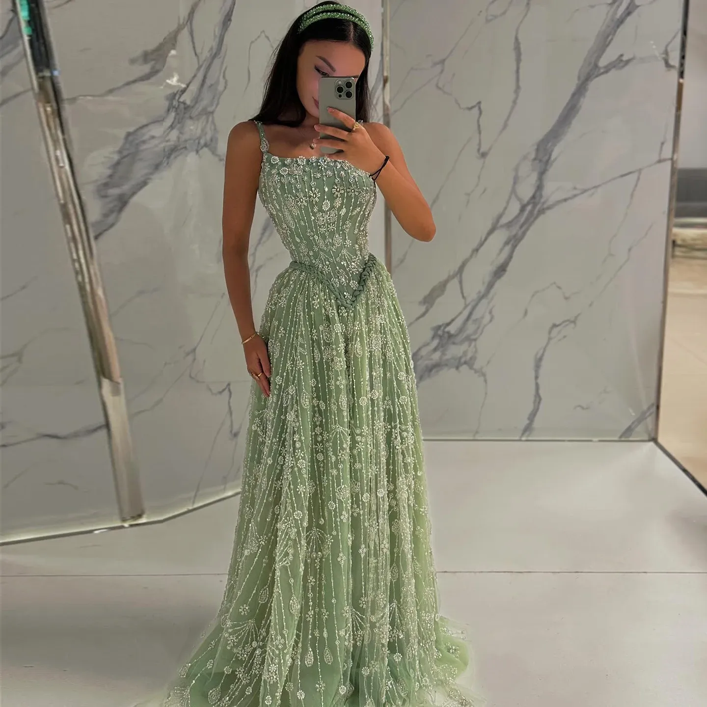 Elegant Sage Green Luxury Arabic Evening Prom Dress... From Huifangzou,  $231.22 | DHgate.Com