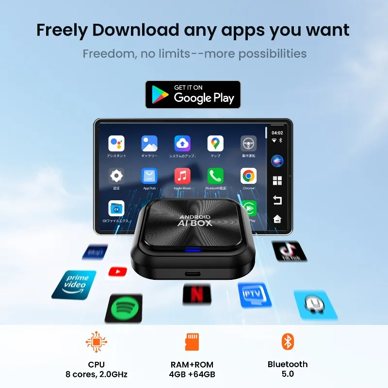 PCS55 CarPlay AI Box Android 13 Wireless CarPlay From