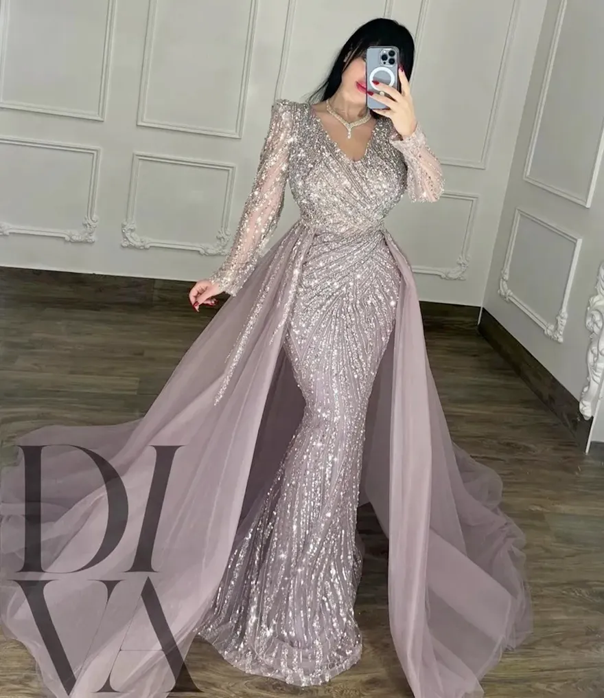dress for guest at engagement party Mermaid Red Sequin V-Neck Floor Length Dress for Prom & Cocktail Parties main image 1