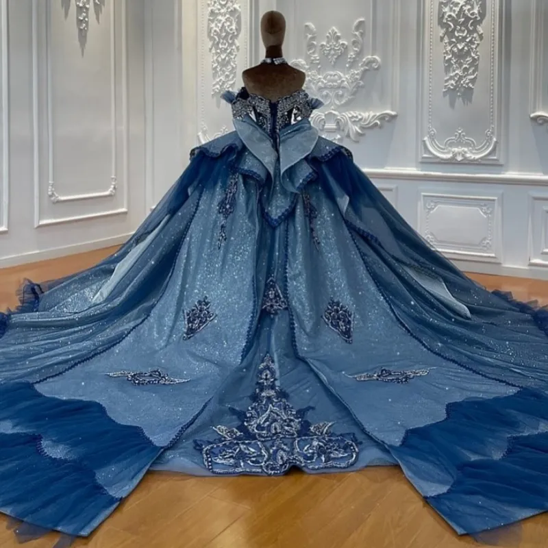 ocean blue wedding dress Dresses: 24 Dreamy Styles To Inspire You knee length with a layered skirt and charming bow detail Sky Blue Rustic Thigh Split
