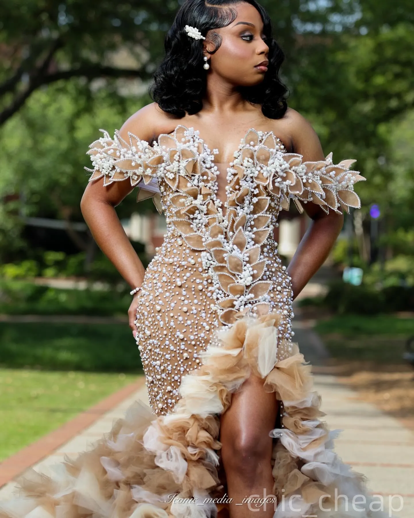 Champagne Mermaid Plus Size Prom Dresses 2025 Florals... From Chic_cheap, $339.14