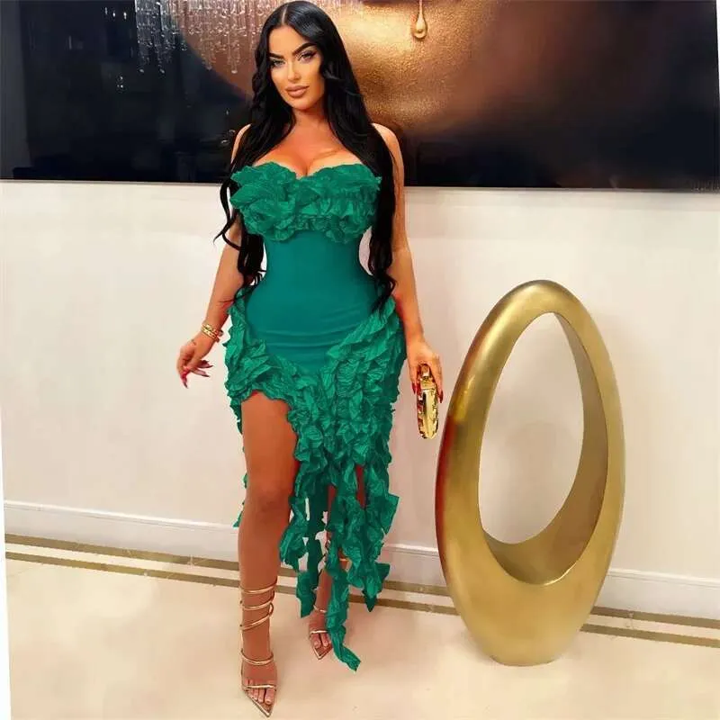 Strapless Ruffle Dress For Women Elegant Irregular Tassel Evening Gown,  Perfect As Celebrity Birthday Dresses For Night Parties From Clothes686868,  $38.04 | DHgate.Com