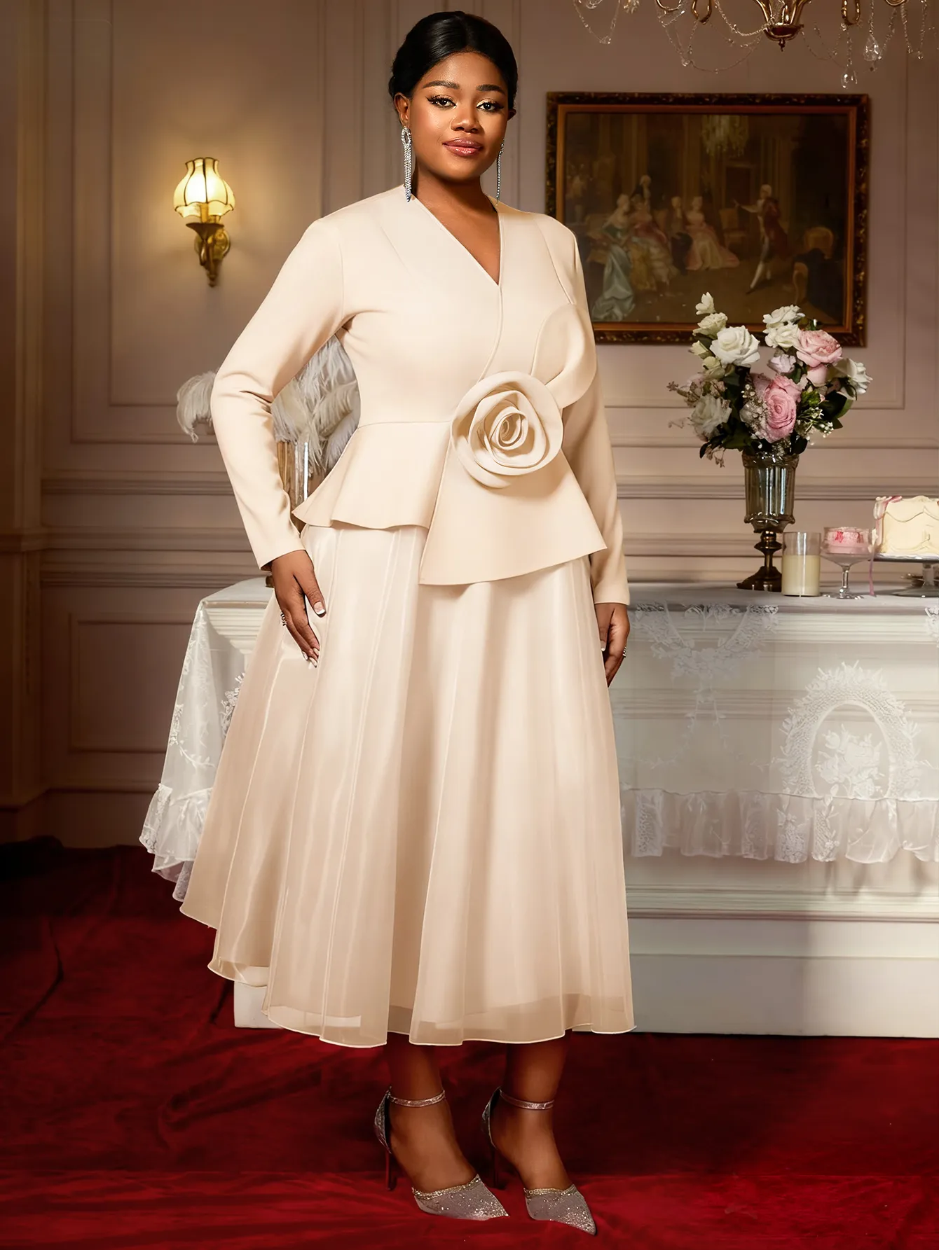 classic plus size dresses Elegantly A-Line Bridal Gown with Romantic V-Neck and Shimmering Tulle line skirt which is friendly to most people Plus Size Vintage Dresses |