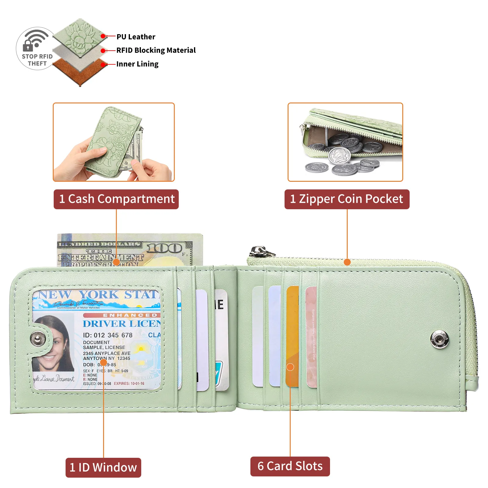 ☆ DHgate 여성용 꽃 무늬 엠보싱 지갑 미니 지퍼 카드 홀더 키체인 지갑 컴팩트 가죽 지갑 | 신상품 바로 구매