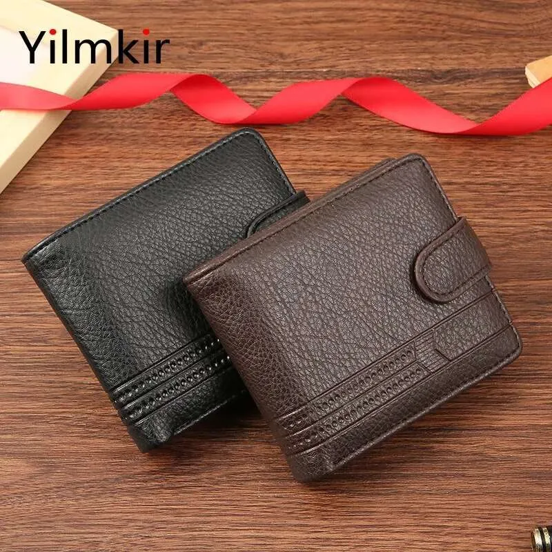 PU Leather Wallet Functional Zipper Buckle Mens Purse Business