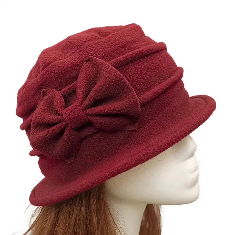 Fleece Beret Hat French Vintage Floral Bucket Cloche Winter Womens Bell Beret Hat French Vintage Floral Fleece Cloche  main image 2