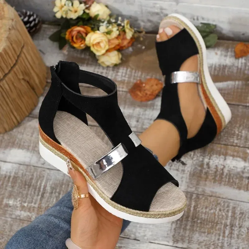 Women’s Casual Wedged Platform Sandals With Back Zip Closure_voghion.com