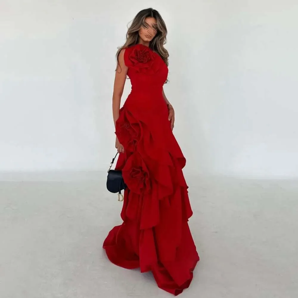 red ruched prom dress Bright Red Ruched Prom Dresses Strapless Satin Side Skirt 24030 vigocouture