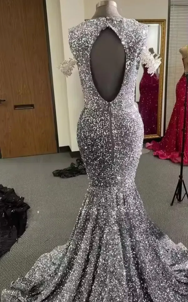 Silver Gray Sequined Prom Dress with Zipper Back and Sweep Train for  Evening Parties from Dhgate Prom Dresses - price 191.72
