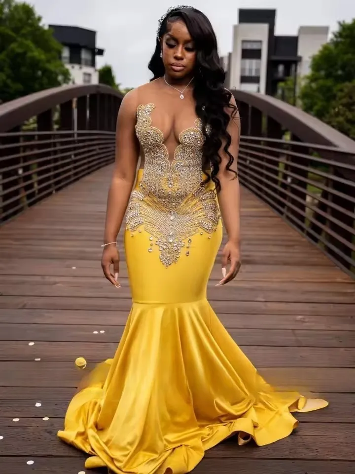 Yellow Satin Mermaid Prom Dress with Beaded Crystals and Sheer Mesh for  Women from Dhgate Prom Dresses - price 201.89