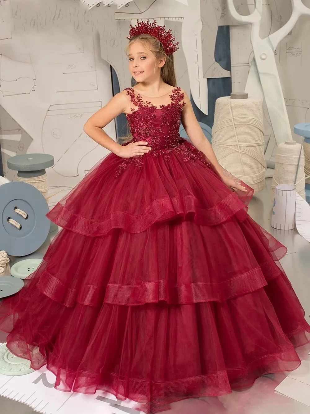CL0030 Burgundy Tulle Tiered Pageant Dresses For... From Charm_custom_dress, $89.4 | DHgate.Com CL0030 Burgundy Tulle Tiered Pageant Dresses For... From Charm_custom_dress, $89.4 | DHgate.Com