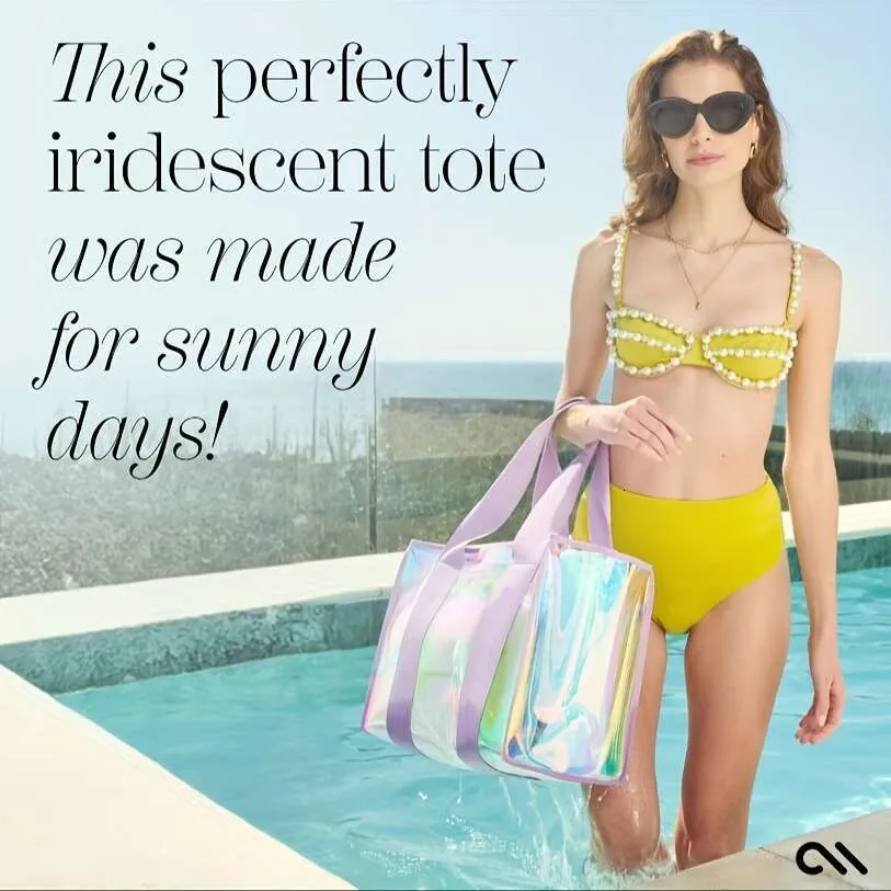 Holographic PVC Tote Women - Large Capacity, Waterproof, Pink, Fashionable Crossbody with Phone Pocket, Perfect for Summer Outings and Days, Beach Bag