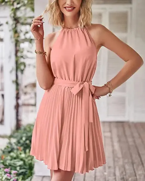 Halter Pleated Maxi Dress, Summer A Line Party Dress | DHgate