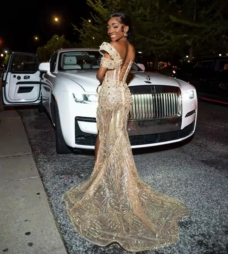 Gold Sequin Prom Dresses Women Luxury 2025 Beaded Sweetheart Mermaid  Evening Gowns Sequin Split Party Dress Gala Long Customized From  Sunnybridal01, $195.42 | DHgate.Com