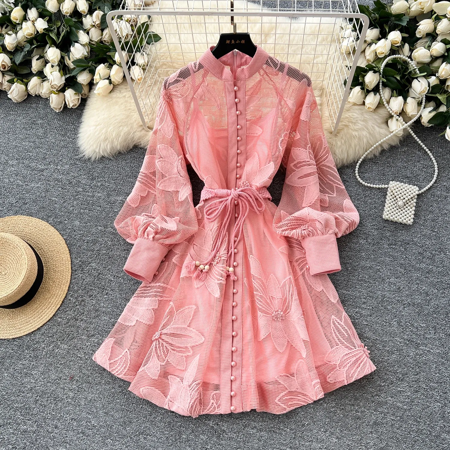 Women's Fancy and Elegant Silk Dress with Blue Accents