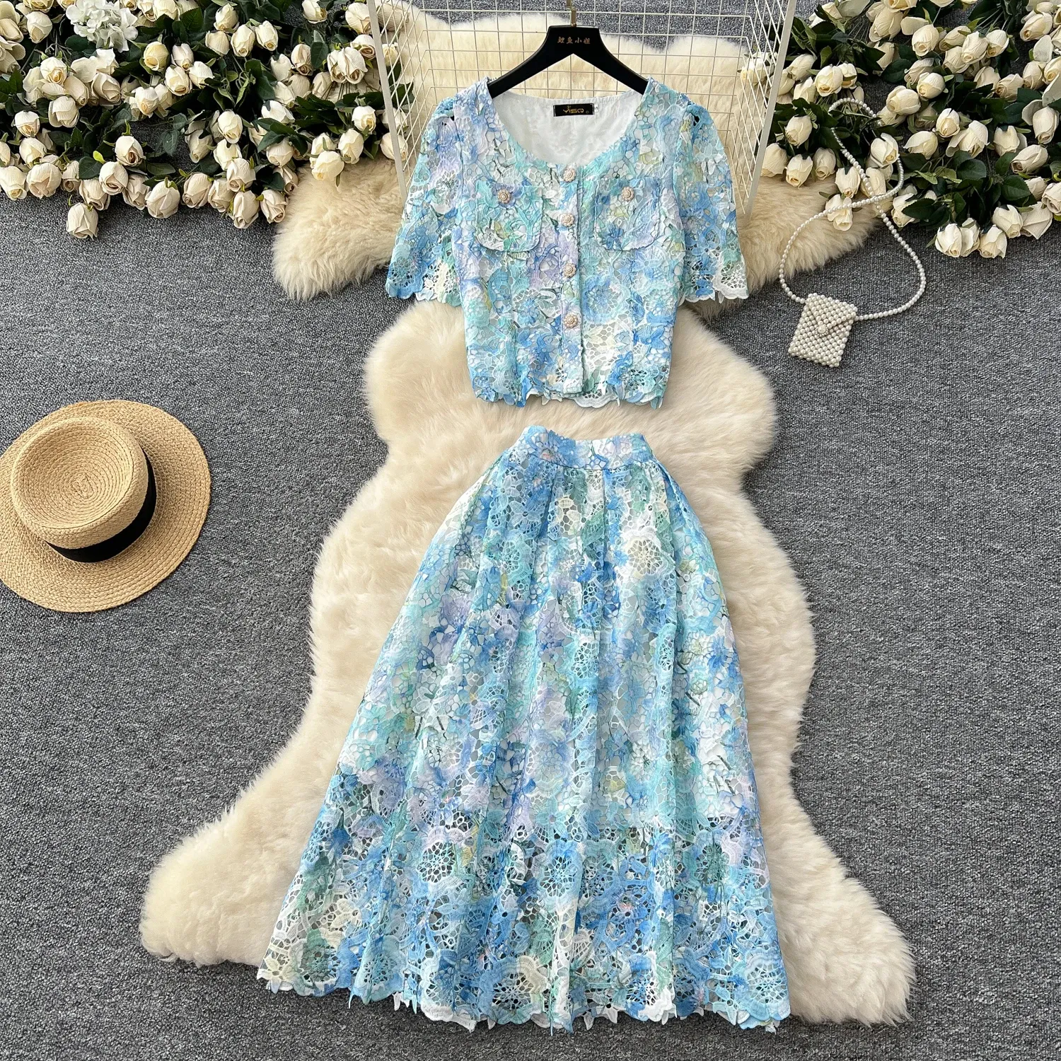 Summer Two Piece Dress Embroidered Lace Top With... From Xiongstore, $40.21  | DHgate.Com