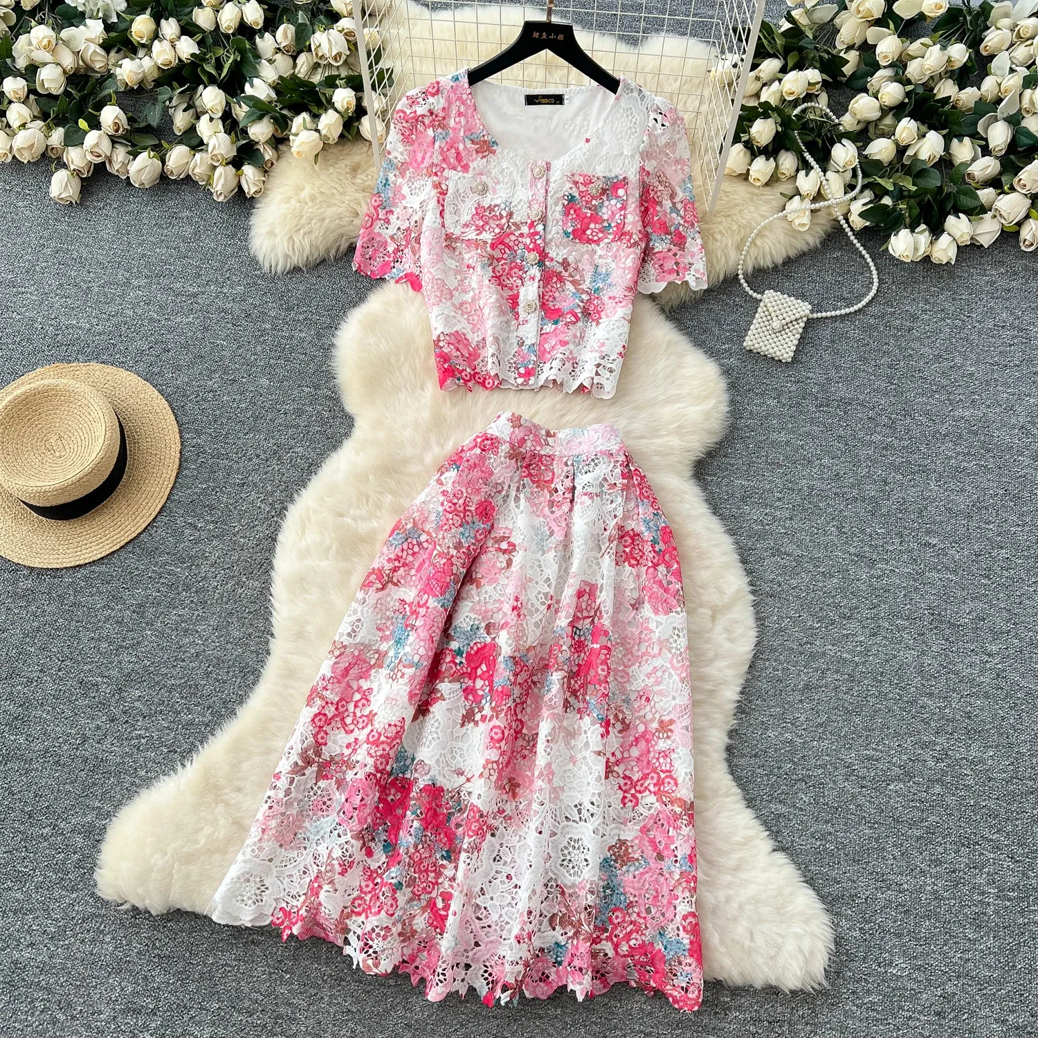 Summer Two Piece Dress Embroidered Lace Top With... From Xiongstore, $40.21  | DHgate.Com
