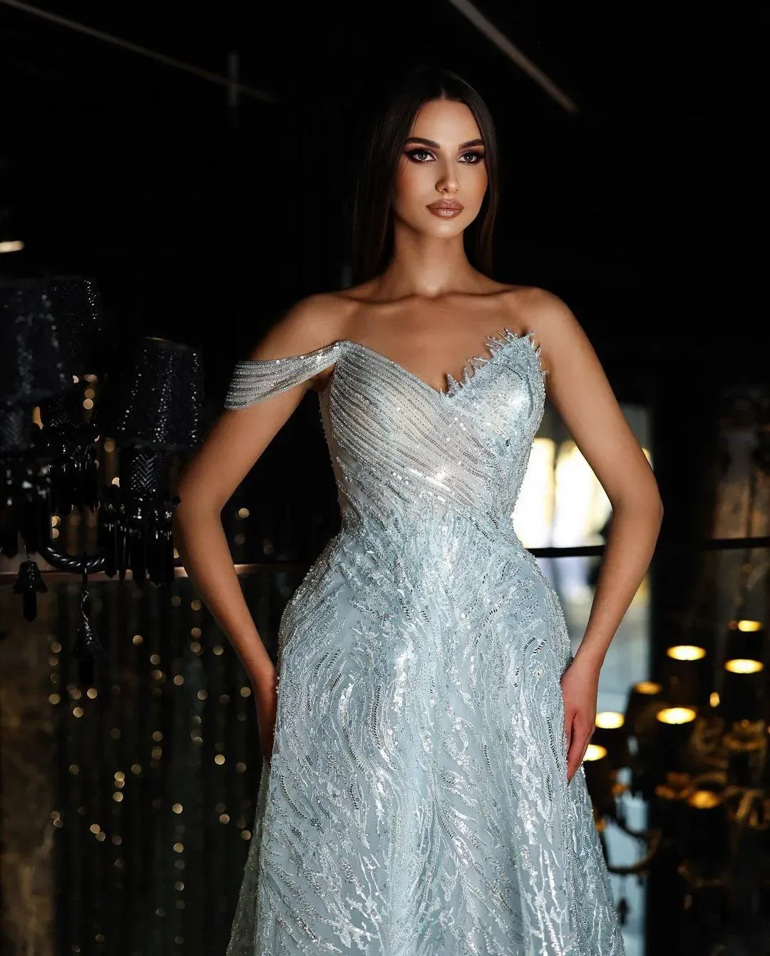 green emerald velvet dress Silver Off Shoulder Split Luxury Mermaid Evening Dresses 2021 Diamond Beading Fashion Evening Gowns Serene Hill LA6653 Silver / 16 main image 1
