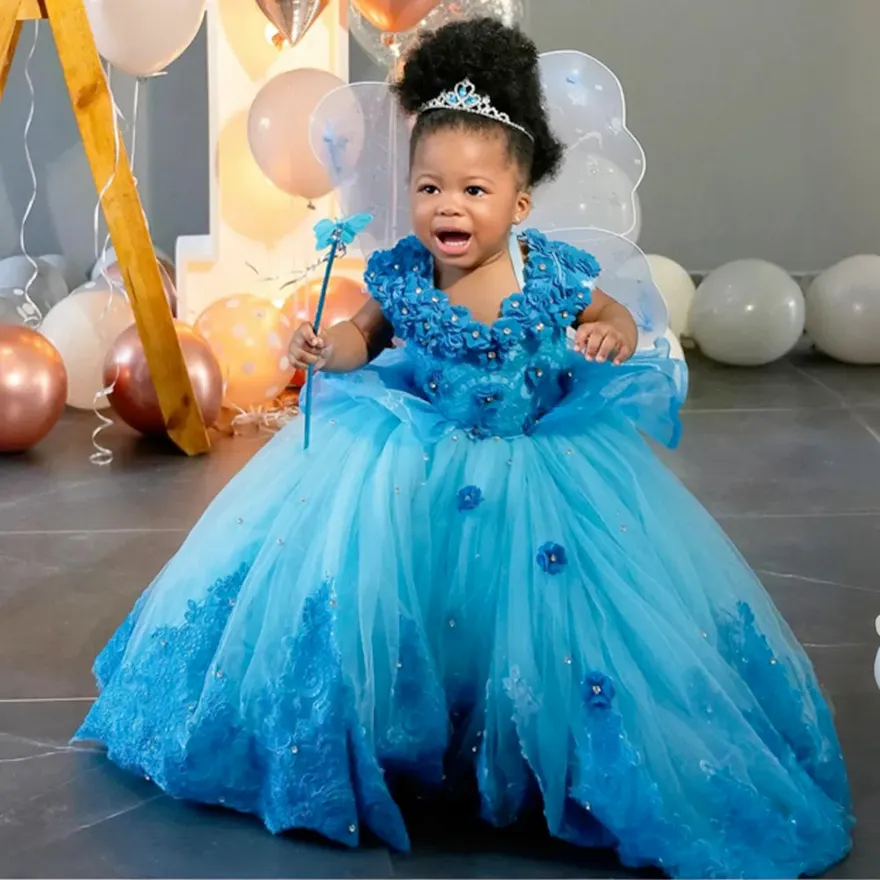 Elegant Blue Flower Girl Dress: Short Sleeves V Neck... From Verycute,  $54.03 | DHgate.Com