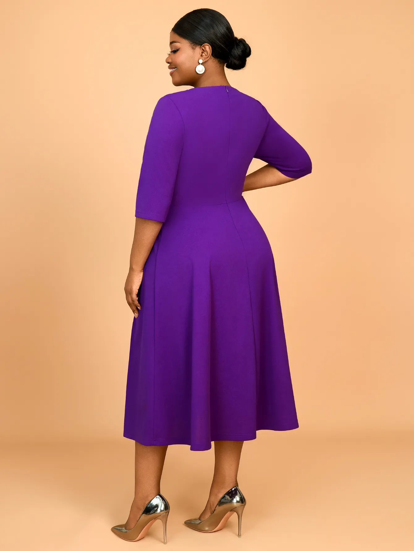 chinese dress ladies Pink Split Neck Three Quarter Sleeve Tiered Midi Dress – SSYS