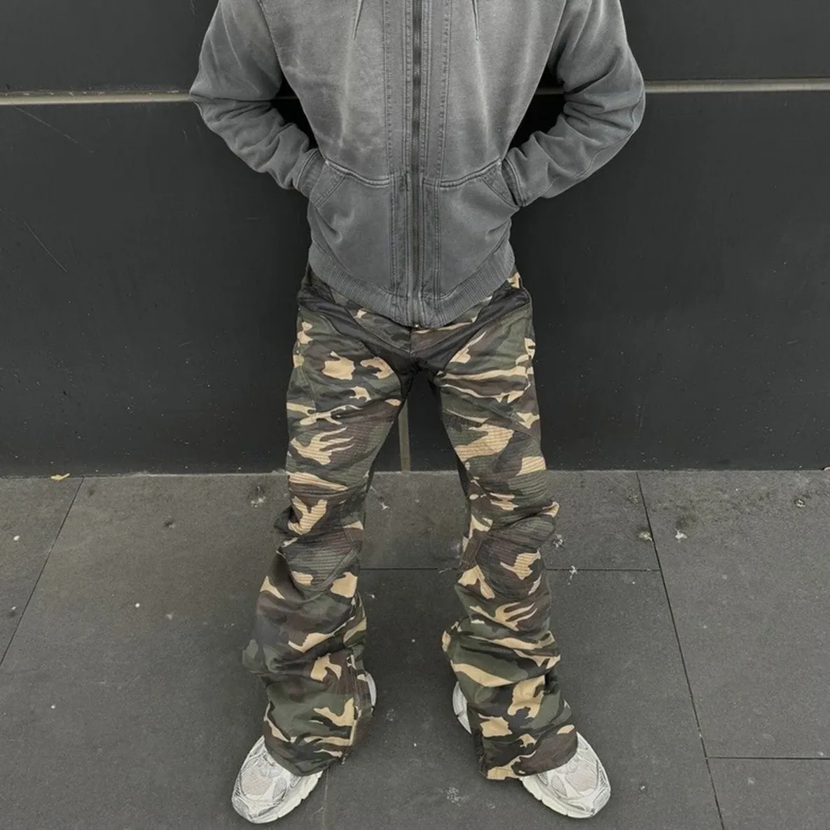 Camouflage Coated Micro Flared Motorcycle Pants For From 47,94